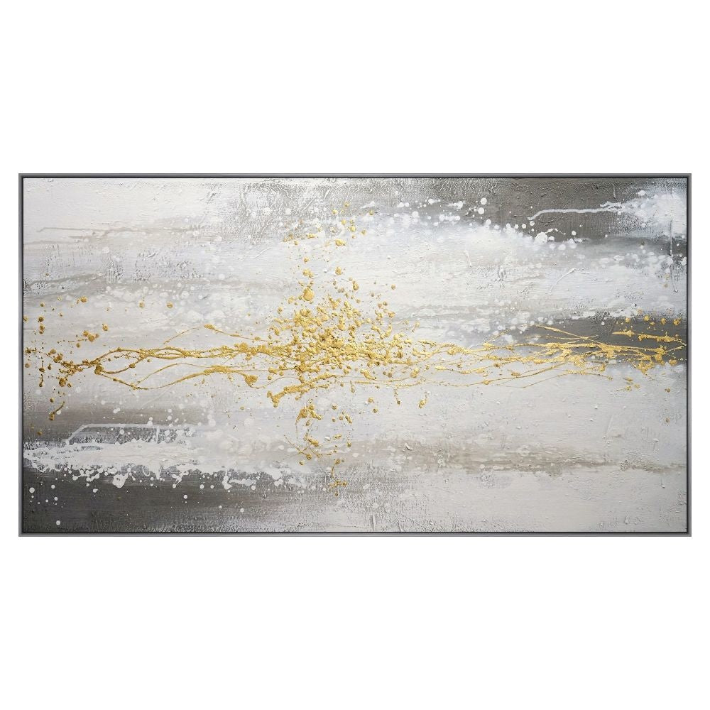 32 x 59 Hand Painted Abstract Painting, Framed, Black, White With Gold Foil By Casagear Home