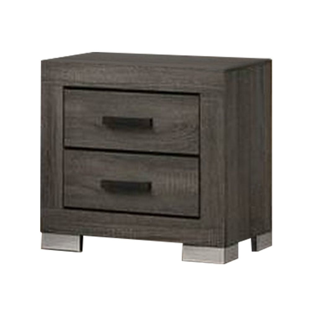 Lola 22 Inch Wood Nightstand with 2 Drawers, Metal Bar Handles, Dark Gray By Casagear Home