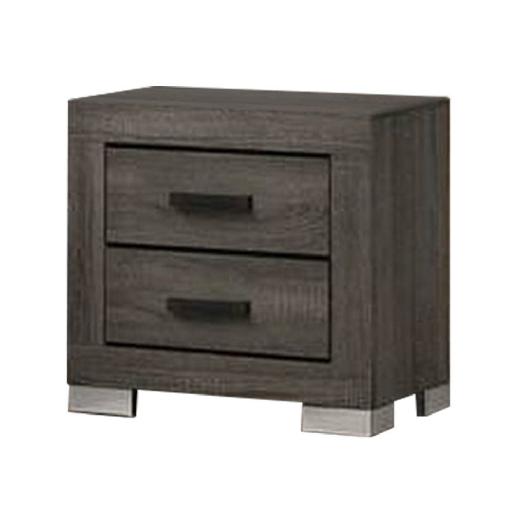 Lola Nightstand | 22" | 2 Drawers | Dark Gray | Metal Bar Handles