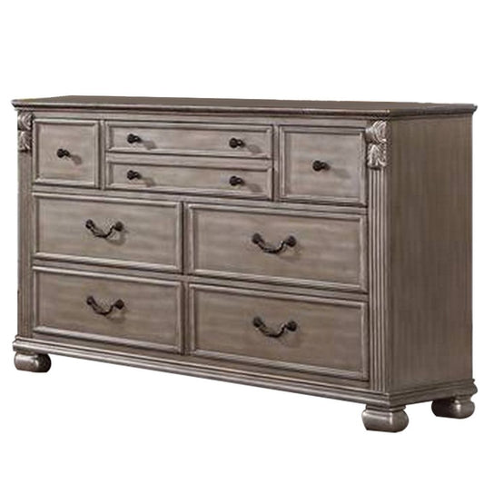 Aza 59 Inch Classic Dresser, 8 Drawers, Metal Drop Handles, Champagne Gold By Casagear Home