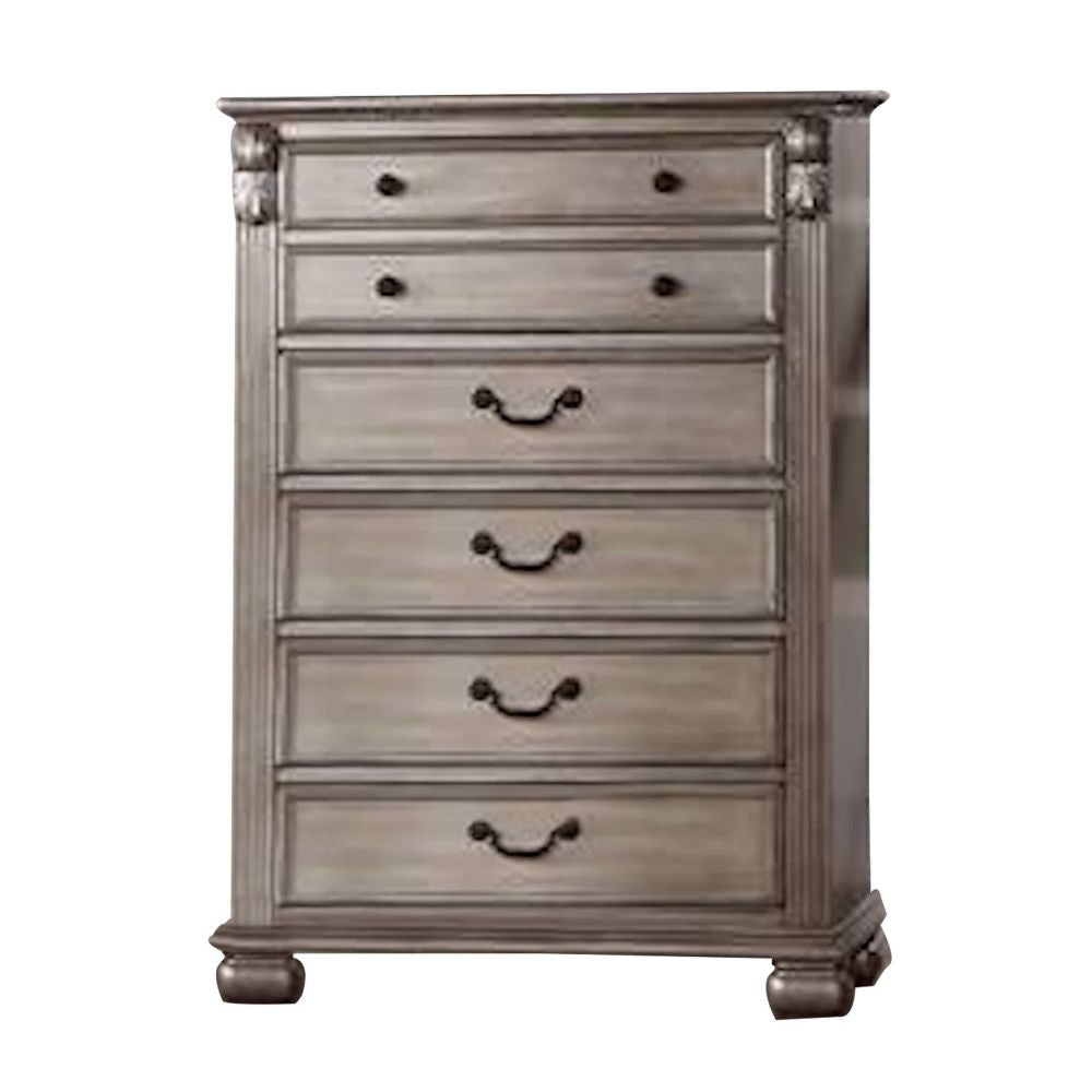 Aza 51 Inch Classic 6 Drawer Tall Dresser Chest, Metal Drop Handles, Gold By Casagear Home