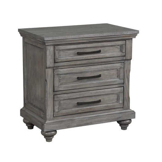 Demi Nightstand | 29" | 3 Drawers | Oak Gray | Metal Bar Handles