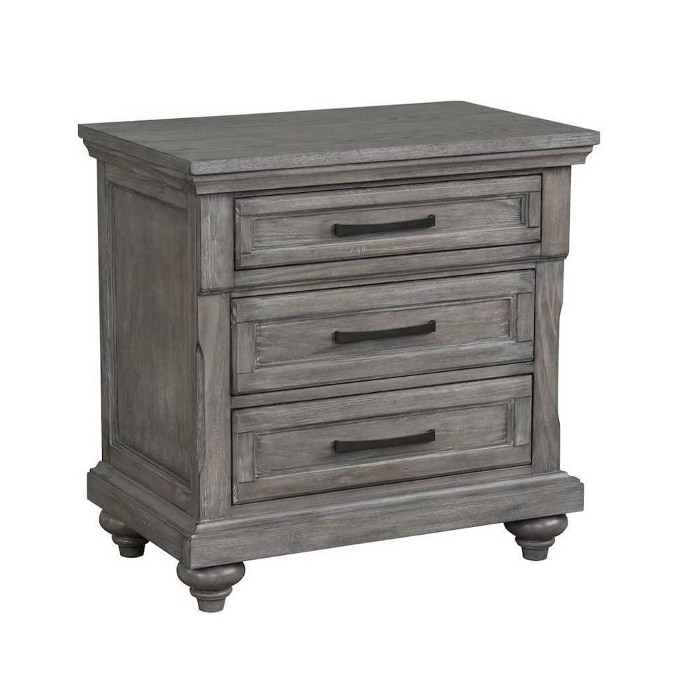 Demi 29 Inch Wood Nighstand with 3 Drawers, Metal Bar Handles, Oak Gray By Casagear Home
