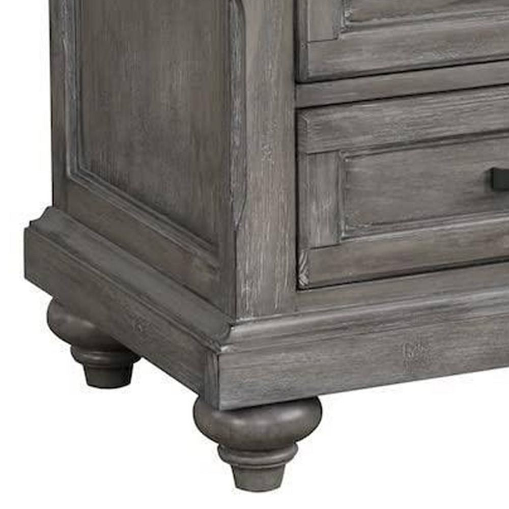 Demi 29 Inch Wood Nighstand with 3 Drawers Metal Bar Handles Oak Gray By Casagear Home BM298949