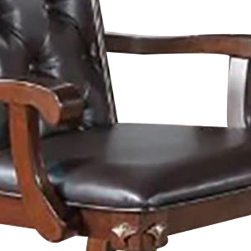 Kipp 28 Inch Set of 2 Dining Armchairs Button Tufted Black Faux Leather By Casagear Home BM298954