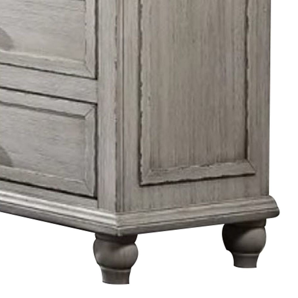 Zea 58 Inch Wood Dresser 6 Drawers with Black Knobs Turnip Legs Gray By Casagear Home BM298956