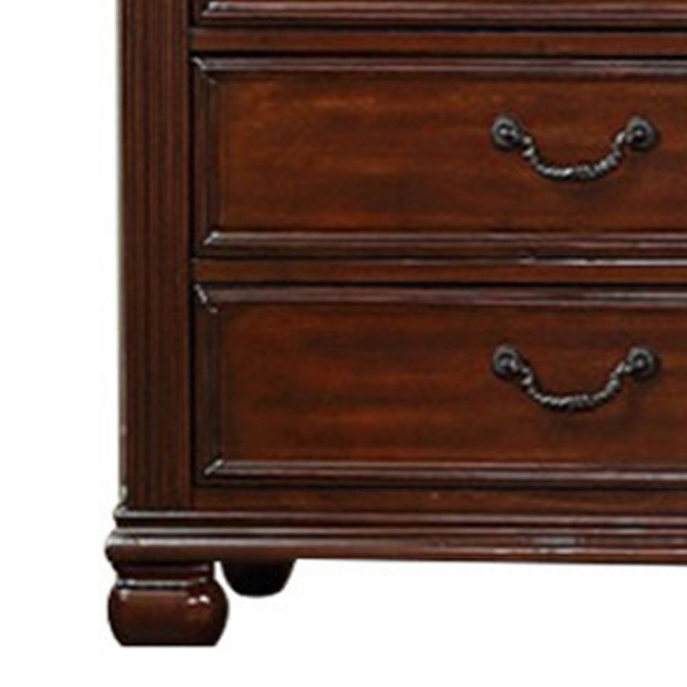 Miri 51 Inch 6 Drawer Tall Dresser Chest Brass Carved Cherry Oak Brown By Casagear Home BM298963