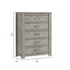 Yuna 52 Inch 5 Drawer Tall Dresser Chest Bar Handles Wood Grain Gray By Casagear Home BM298965