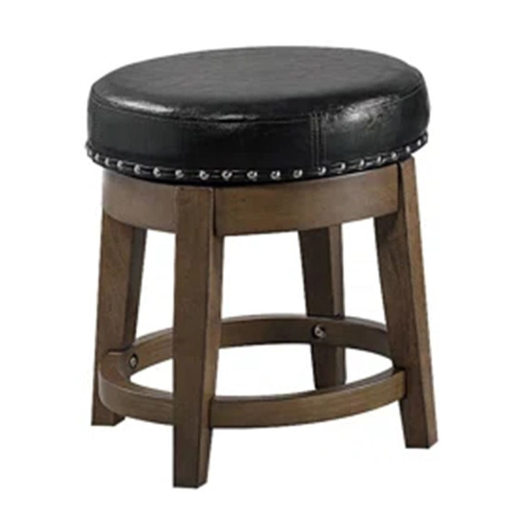 Drue 18 Inch Set of 2 Swivel Stools, Nailhead Trim, Black Faux Leather By Casagear Home