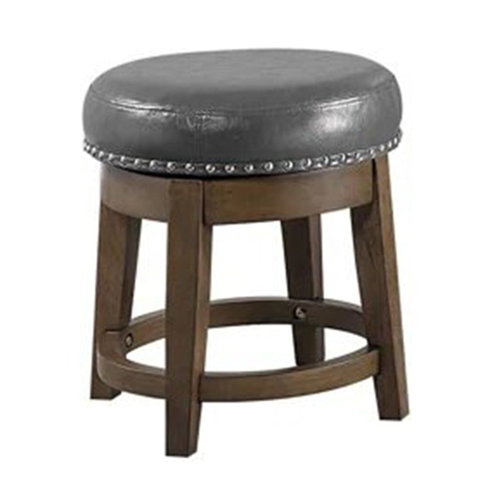 Drue 18 Inch Set of 2 Swivel Stools, Nailhead Trim, Gray Faux Leather  By Casagear Home