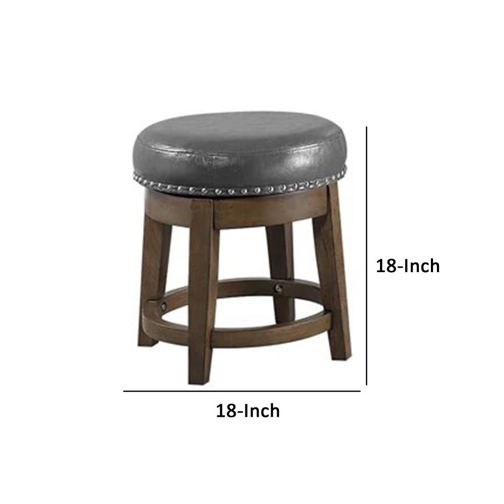 Drue 18 Inch Set of 2 Swivel Stools Nailhead Trim Gray Faux Leather By Casagear Home BM298969