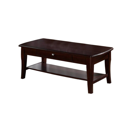 Jett 48 Inch Wood Coffee Table with 1 Drawer, Bottom Shelf, Cherry Brown By Casagear Home