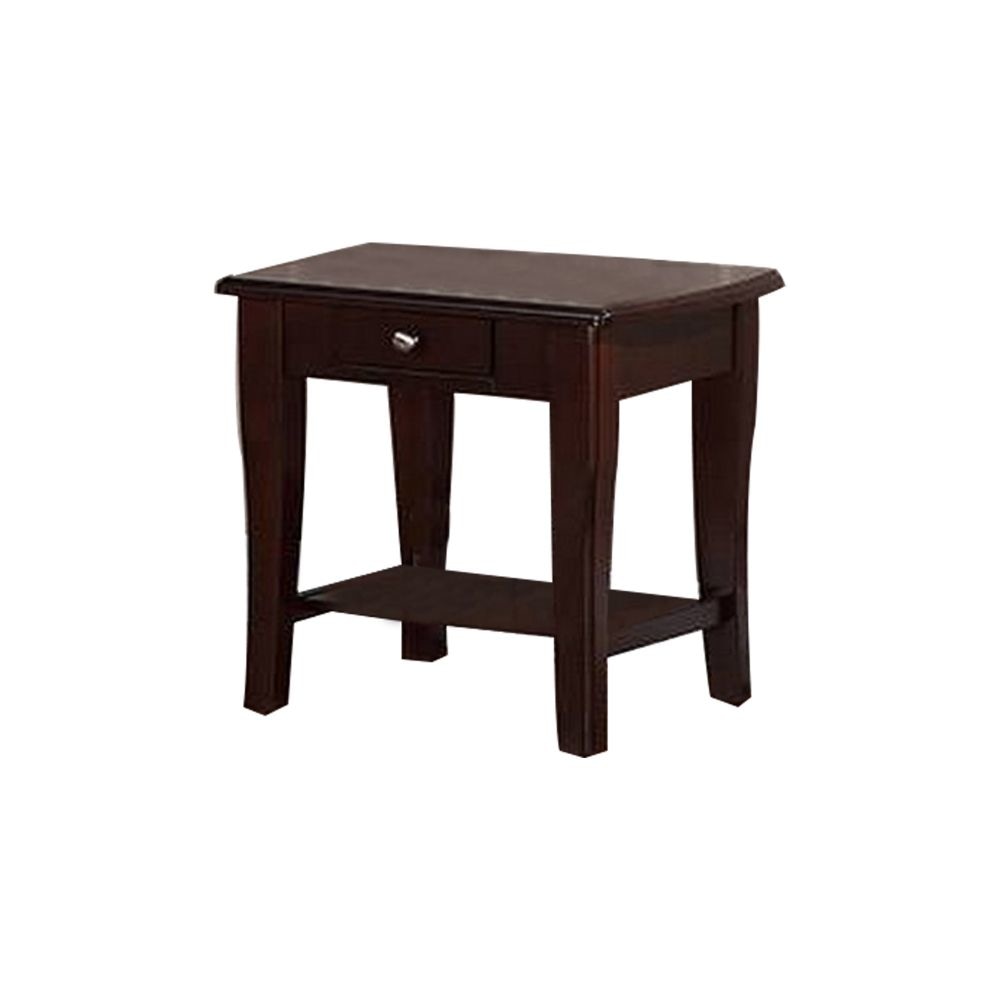 Jett 24 Inch Wood End Table with 1 Drawer, Bottom Shelf, Cherry Brown  By Casagear Home