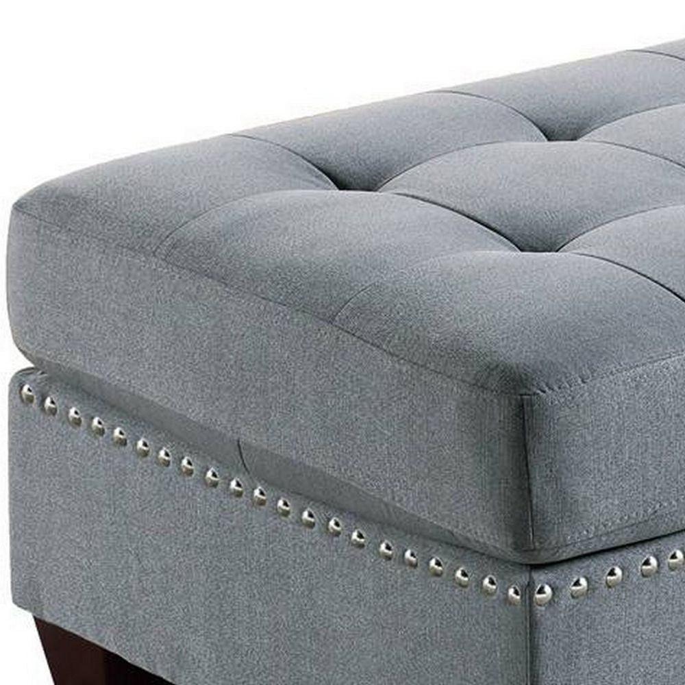 Pali 32 Inch Modern Square Ottoman Foam Tufted Seat Gray Linen Fabric By Casagear Home BM298989