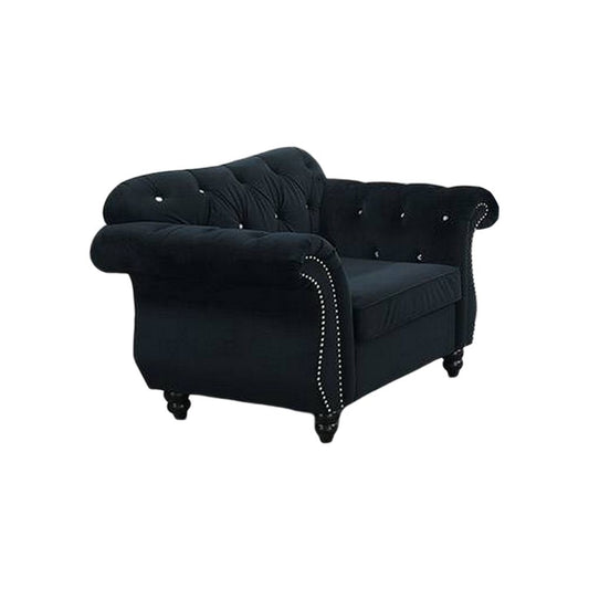 Rima 51 Inch Classic Accent Chair, Velvet Upholstery, Rolled Arms, Black By Casagear Home