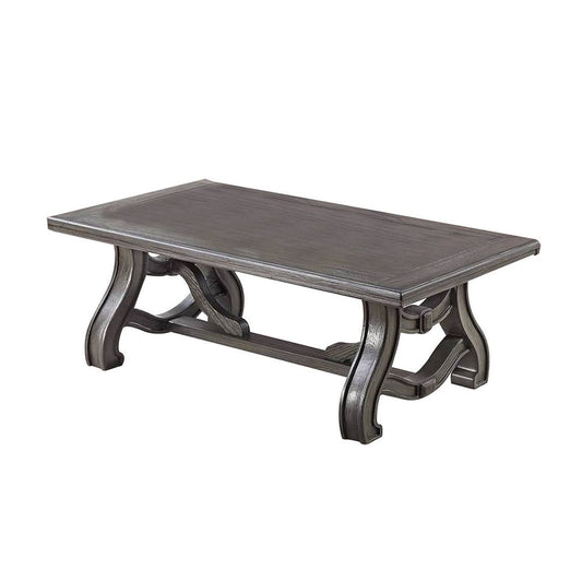 Jax 48 Inch Contemporary Coffee Table, Flared Legs, Beveled, Platinum Gray By Casagear Home