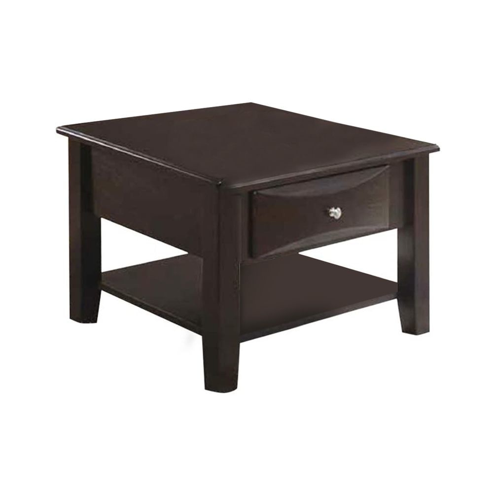 24 Inch Classic Square End Table, Single Drawer, Bottom Shelf, Brown Wood By Casagear Home