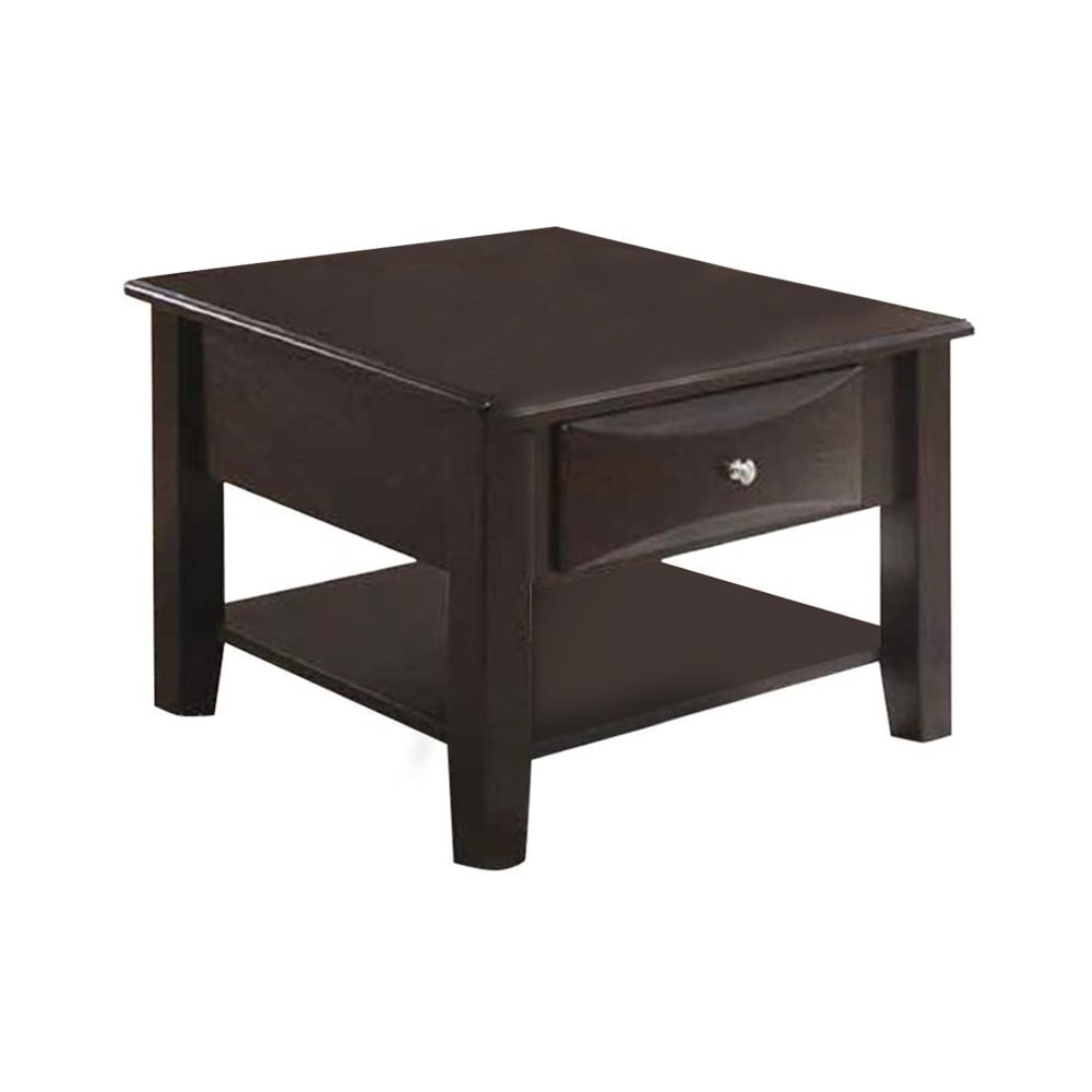 End Table | 24" | Square | Drawer | Bottom Shelf | Brown Wood