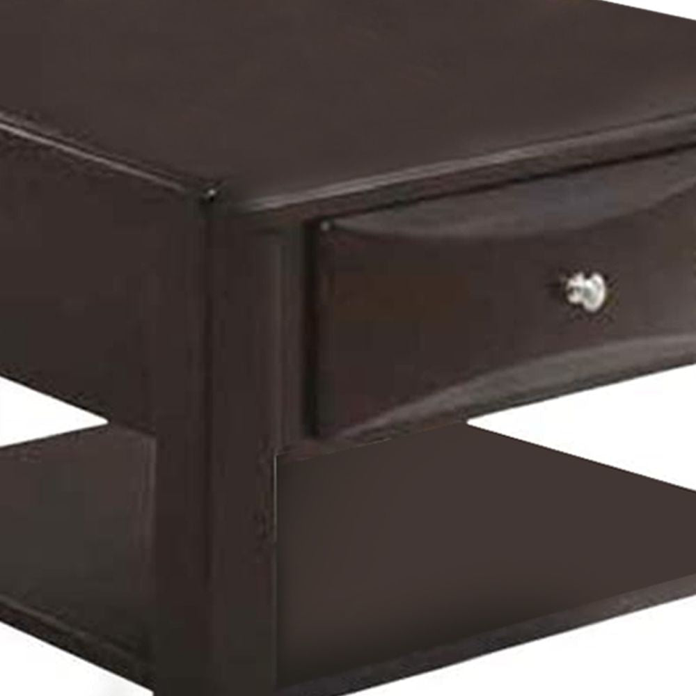 24 Inch Classic Square End Table Single Drawer Bottom Shelf Brown Wood By Casagear Home BM299002