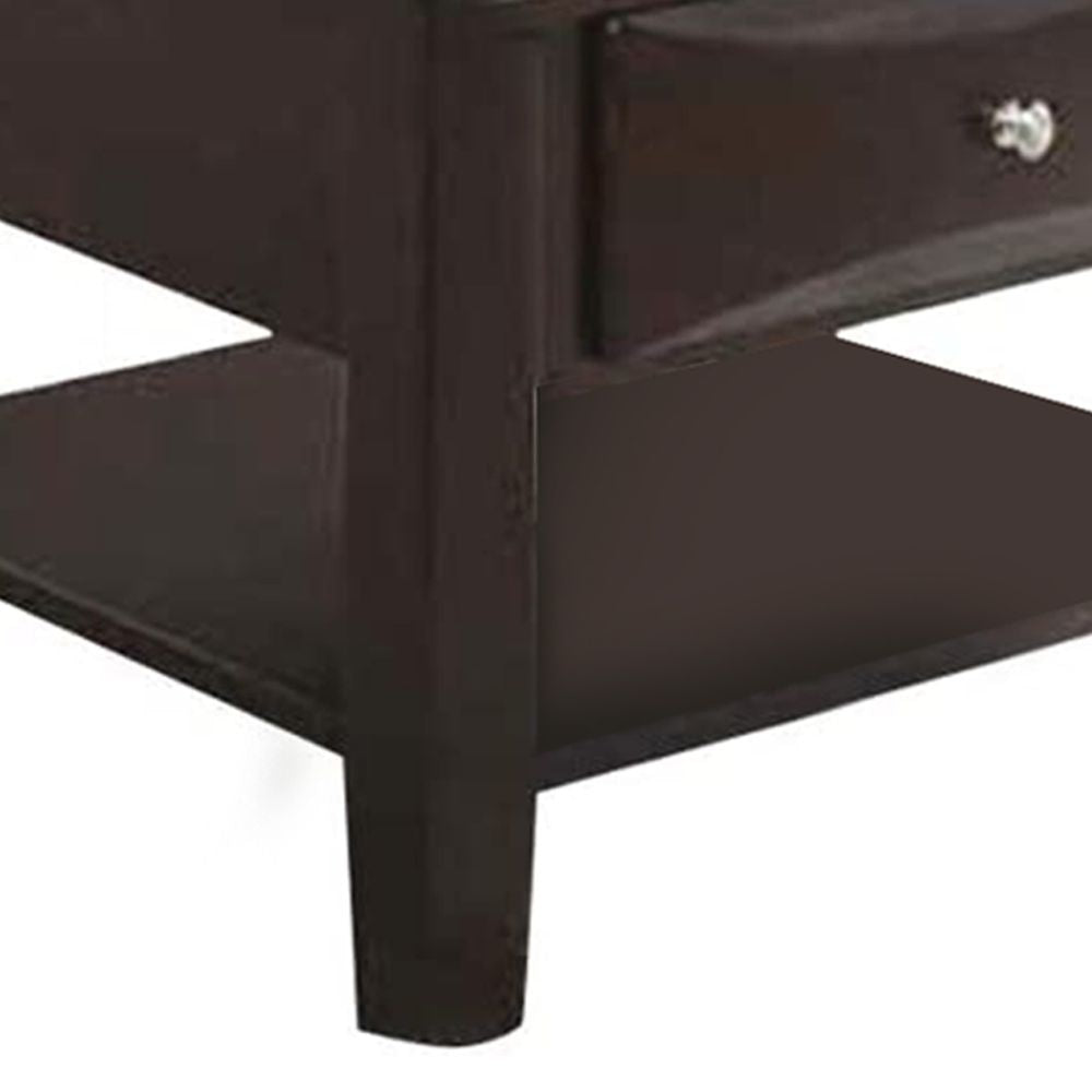 24 Inch Classic Square End Table Single Drawer Bottom Shelf Brown Wood By Casagear Home BM299002