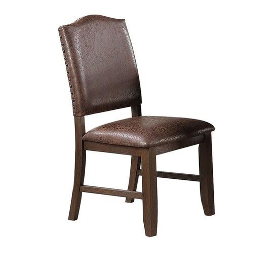 Maci 25 Inch Dining Chair, Set of 2, Nailhead Trim, Faux Leather, Brown By Casagear Home
