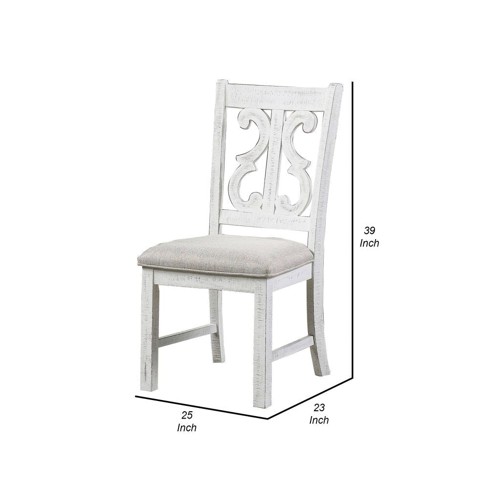 Neci 23 Inch Wood Dining Chair Set of 2 Carved Back Padded Seat White By Casagear Home BM299007