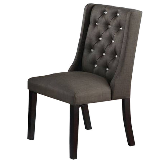 25 Inch Wood Dining Chair, Set of 2, Button Tufted Wingback Design, Black By Casagear Home
