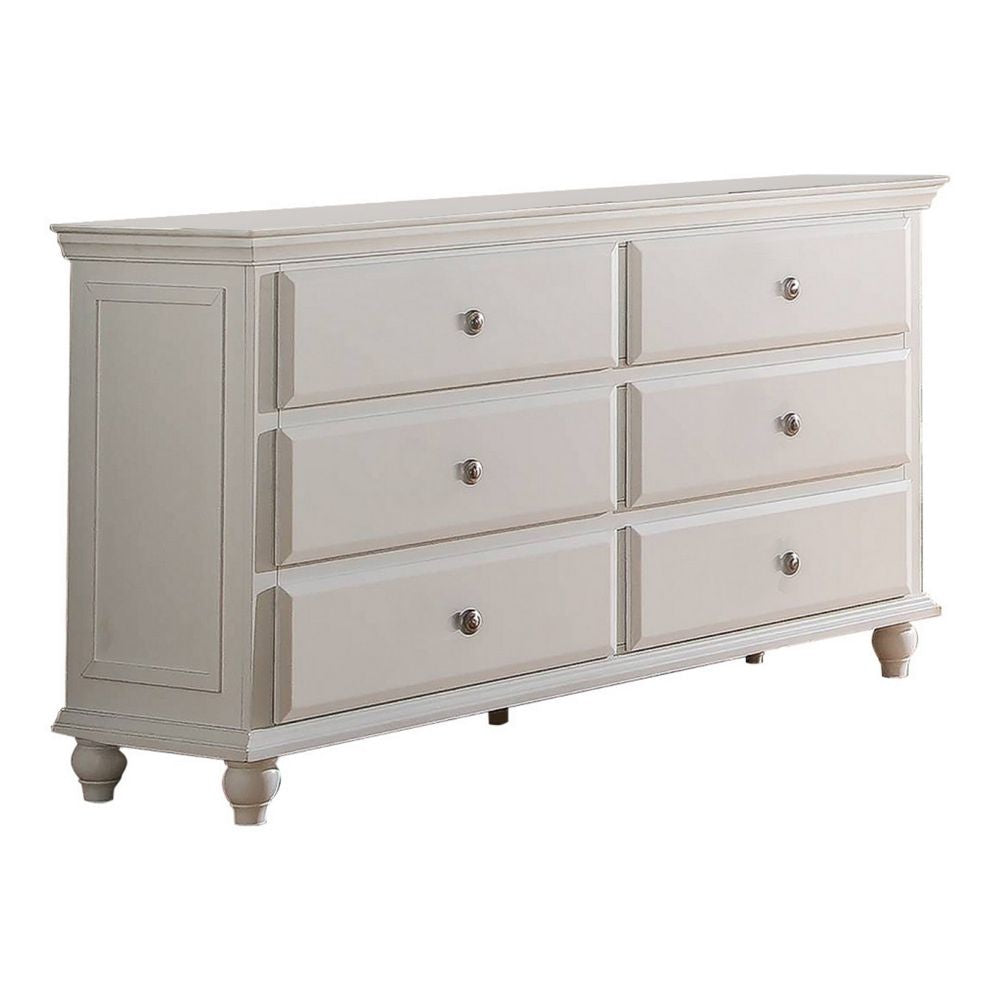 Umi 58 Inch Wide 6 Drawer Dresser, Molded Details, Bun Legs, Classic White By Casagear Home