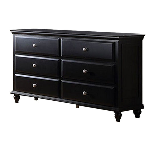 Umi 58 Inch Wide 6 Drawer Dresser, Molded Details, Bun Legs, Dark Brown By Casagear Home