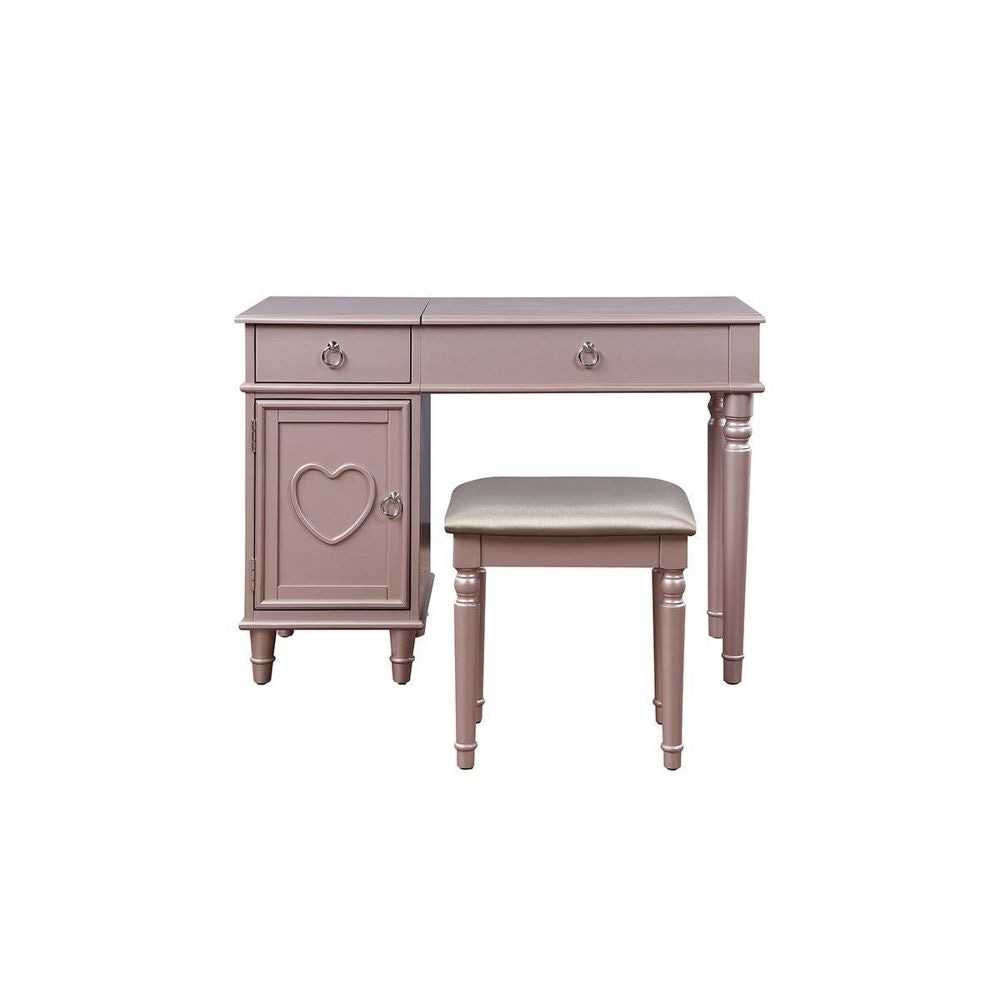 43 Inch Vanity Set Accent Mirror Included Matching Stool Rose Gold Wood By Casagear Home BM299016