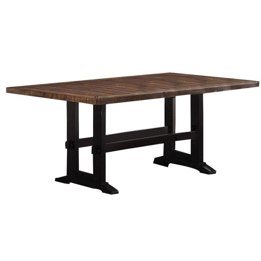 72 Inch Rectangular Dining Table, Black Trestle Base, Rustic Oak Brown Wood By Casagear Home