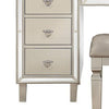 Sosi 47 Inch Vanity Desk Set Padded Stool Mirror Inlaid Drawers Silver By Casagear Home BM299027