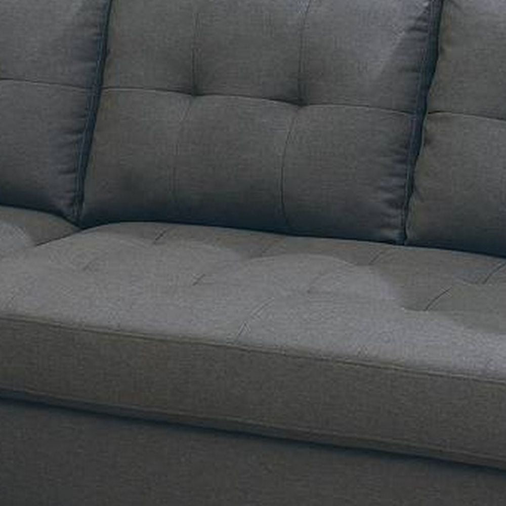 Noa 87 Inch L Shape Sectional Sofa with 2 Throw Pillows Rolled Arms Gray By Casagear Home BM299033