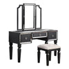 Thuy Vanity Set | 60" | Upholstered Stool | Trifold Mirror | Black