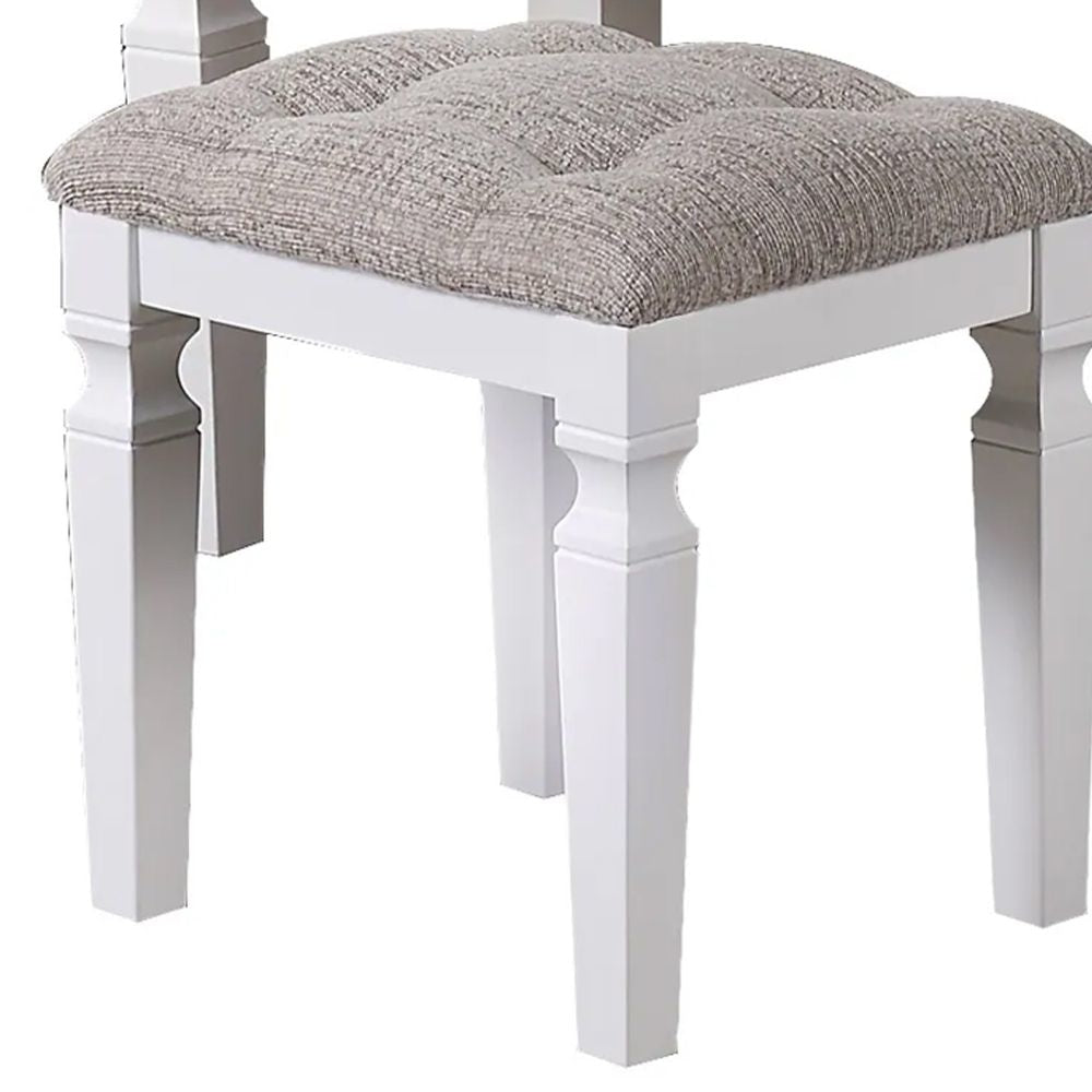 Thuy 60 Inch Vanity Desk Set Upholstered Stool Trifold Mirror White By Casagear Home BM299057