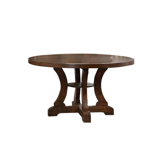 Neci 54 Inch Round Dining Table, Classic Pedestal, Painted Distressed Brown By Casagear Home