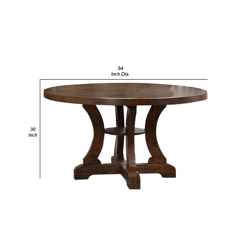 Neci 54 Inch Round Dining Table Classic Pedestal Painted Distressed Brown By Casagear Home BM299066