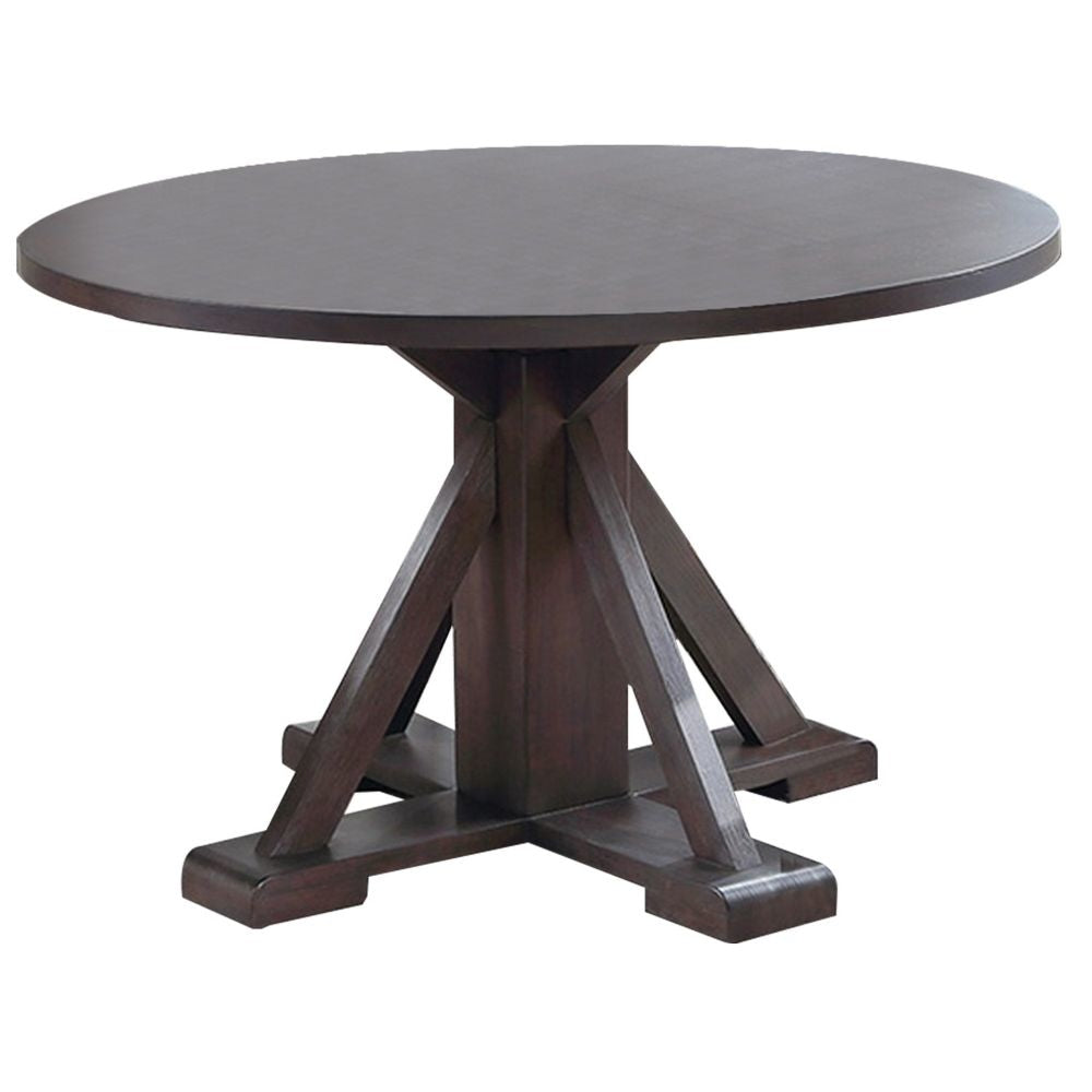 Razi 48 Inch Round Dining Table, Classic Pedestal Base, Tobacco Brown Wood By Casagear Home