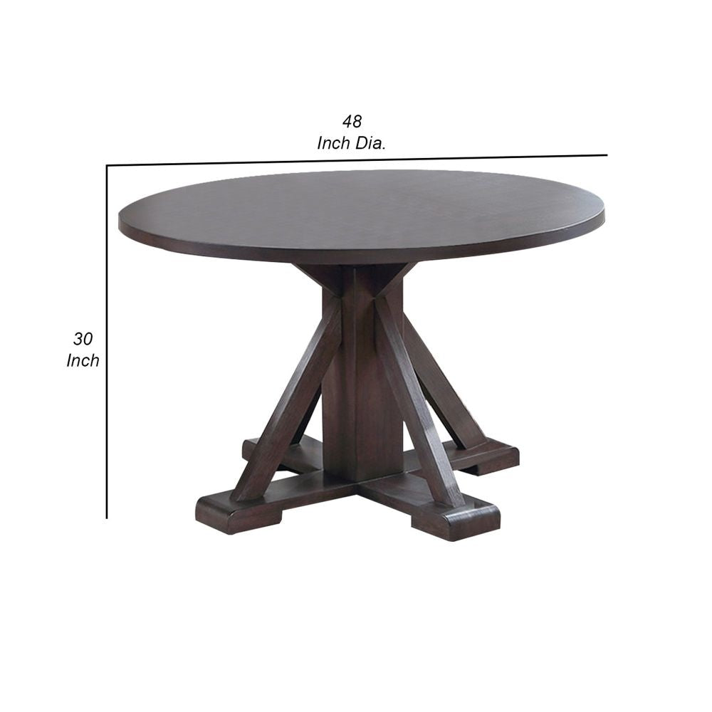 Razi 48 Inch Round Dining Table Classic Pedestal Base Tobacco Brown Wood By Casagear Home BM299070