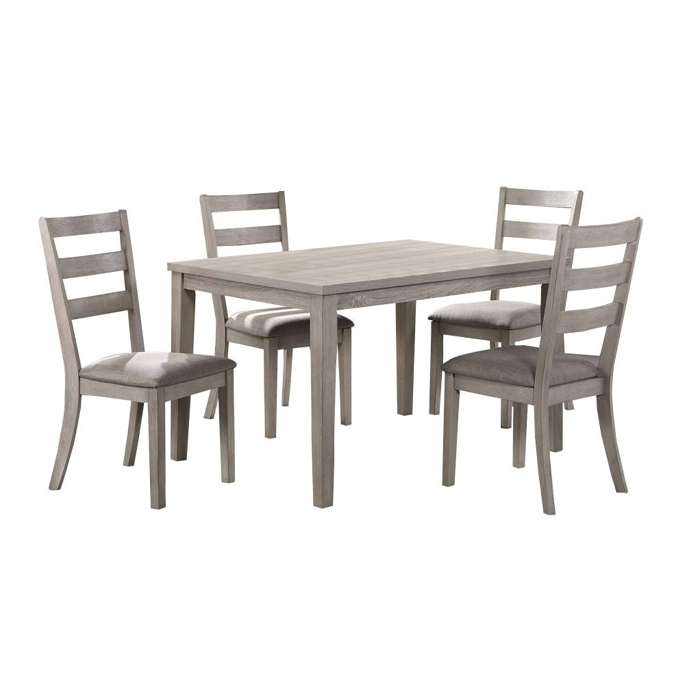 5 Piece Dining Set, Rectangular Table, 4 Chairs, Padded Seating, Light Gray By Casagear Home