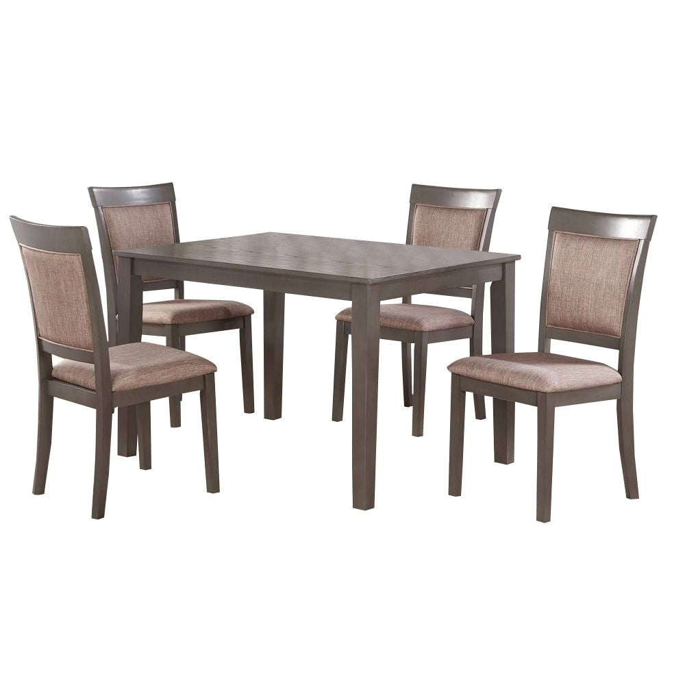 5 Piece Dining Set, Rectangular Table, 4 Chairs, Padded Seats, Taupe Gray By Casagear Home