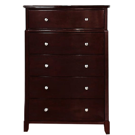 54 Inch Tall 5 Drawer Dresser Chest, Tapered Legs, Rich Classic Brown Wood By Casagear Home