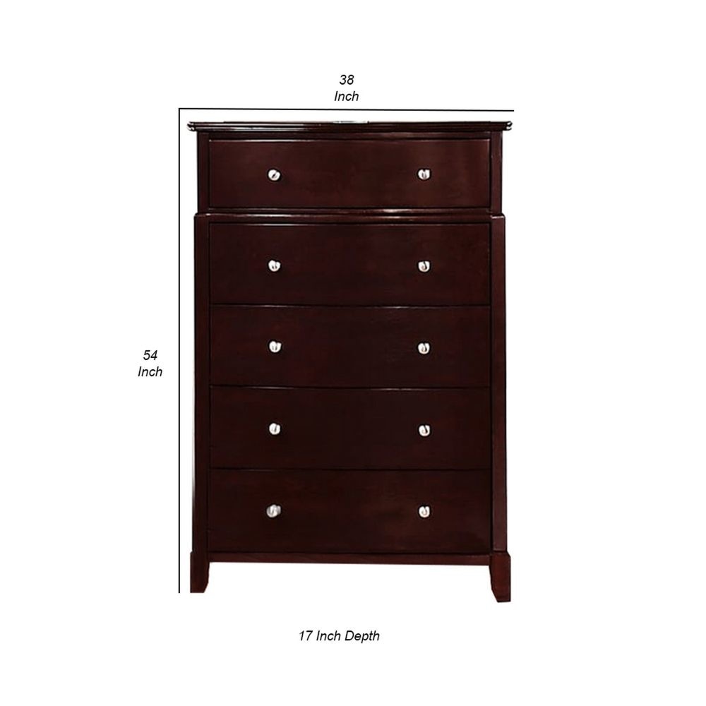 54 Inch Tall 5 Drawer Dresser Chest Tapered Legs Rich Classic Brown Wood By Casagear Home BM299084