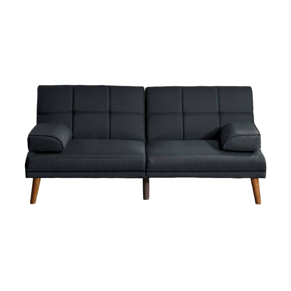 Gina 71 Inch Adjustable Futon Sofa Bed, Square Tufted, Tapered Legs, Black By Casagear Home