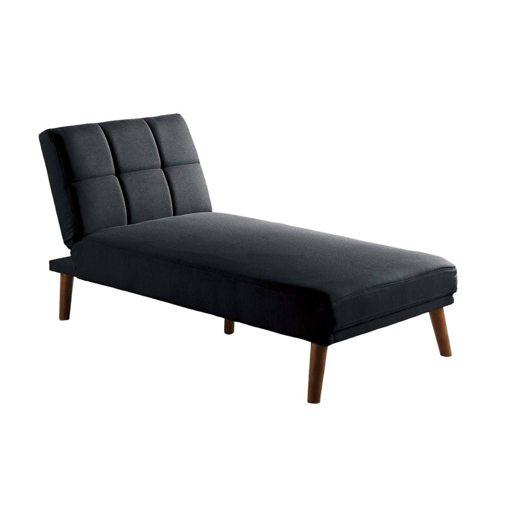 Gina 62 Inch Modern Adjustable Chaise, Square Tufting, Tapered Legs, Black  By Casagear Home