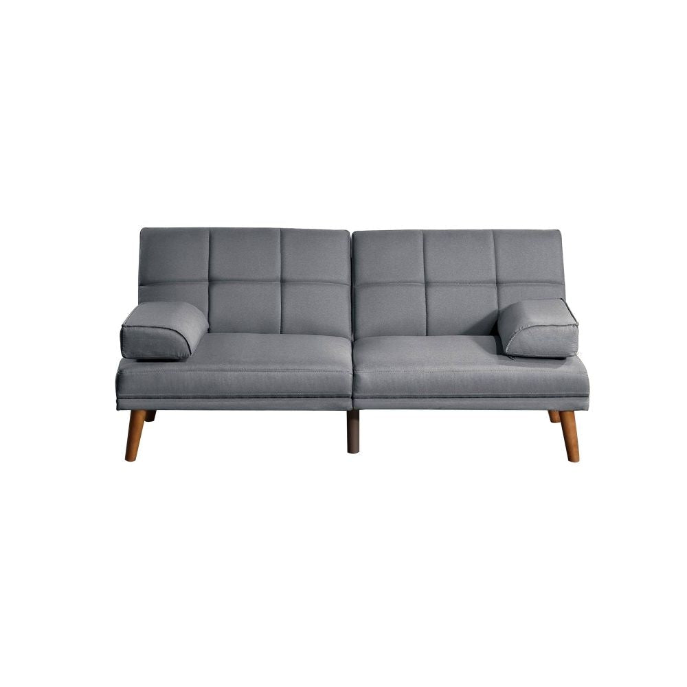 Gina 71 Inch Adjustable Futon Sofa Bed, Square Tufted, Tapered Legs, Gray By Casagear Home