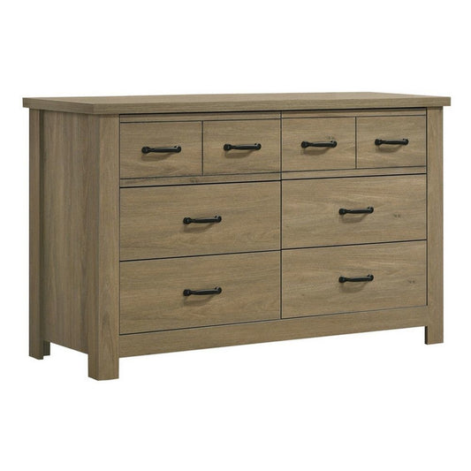 51 Inch Wood Dresser with 6 Drawers and Black Handles, Straight Legs, Gray By Casagear Home