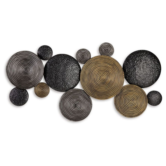 44 Inch Wall Decor, Multiple Circles, Hammered Spiral Texture, Bronze, Black By Casagear Home