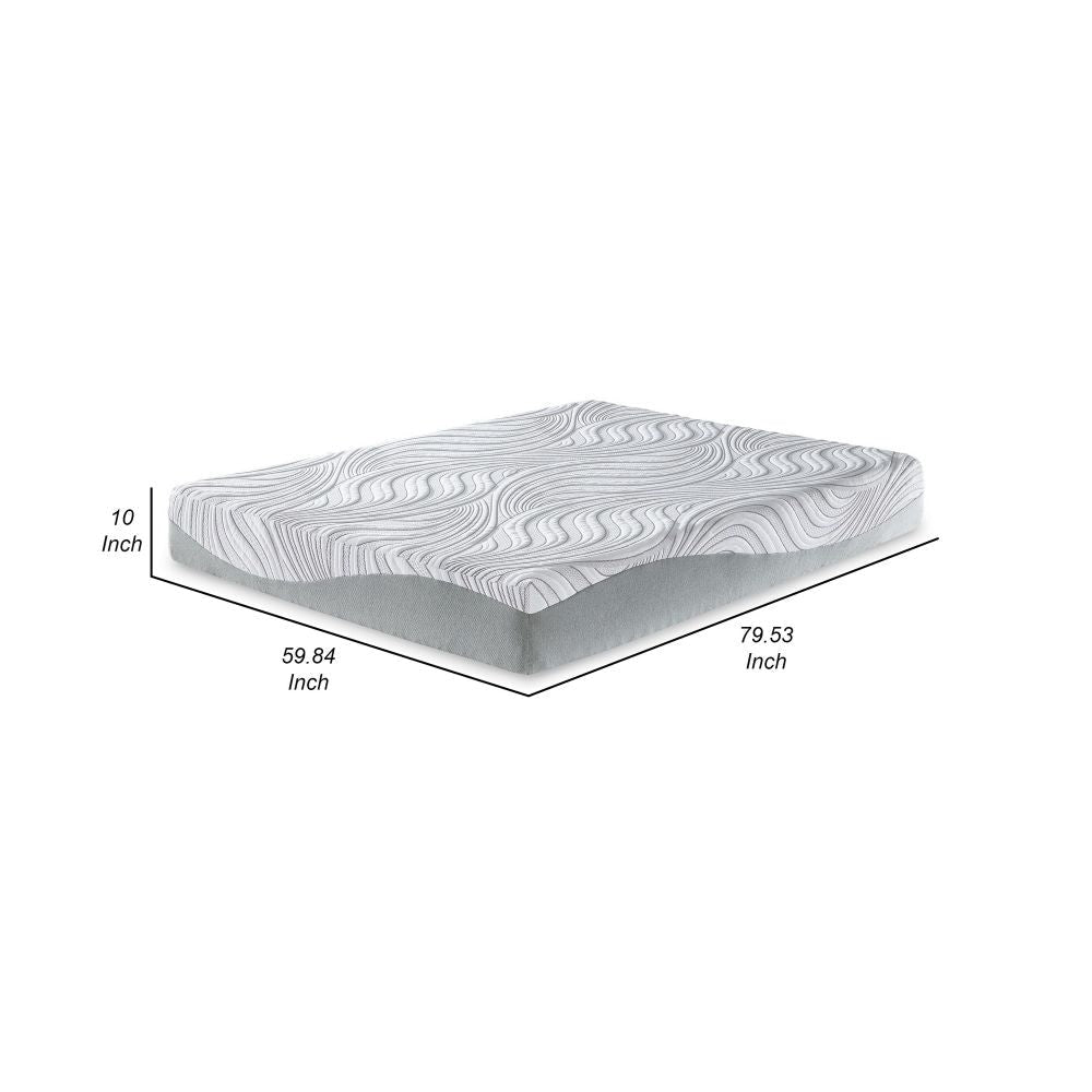 10 Inch Memory Foam Queen Mattress White and Gray Stretch Knit Cover By Casagear Home BM299168
