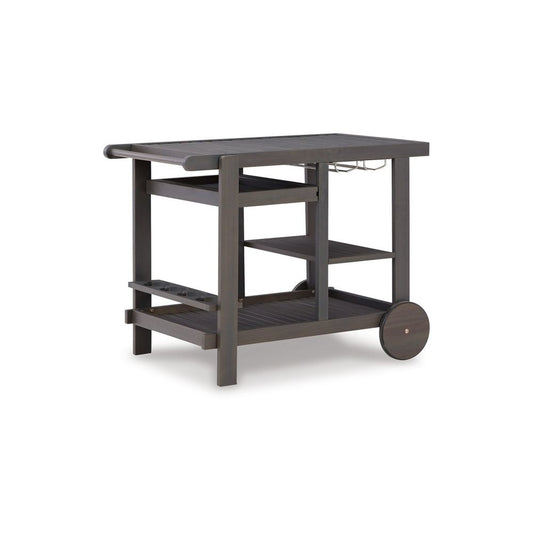 Clio 39 Inch Outdoor Serving Cart, Slatted Shelves, Removable Tray, Gray By Casagear Home